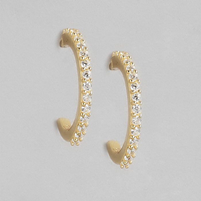 Gleaming Gold Plated One Line CZ 925 Sterling Silver Half Hoops