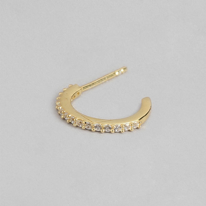 Gleaming Gold Plated One Line CZ 925 Sterling Silver Half Hoops