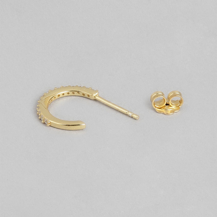 Gleaming Gold Plated One Line CZ 925 Sterling Silver Half Hoops