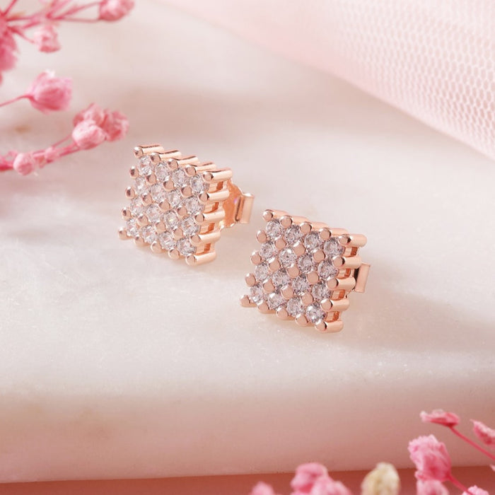 Gleaming Square Serenity Rose Gold-Plated 925 Sterling Silver Earrings