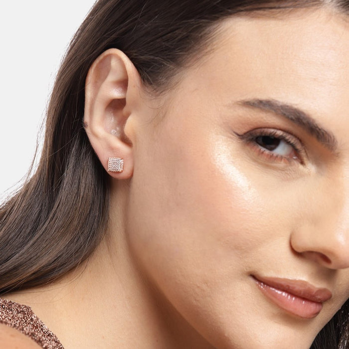 Gleaming Square Serenity Rose Gold-Plated 925 Sterling Silver Earrings