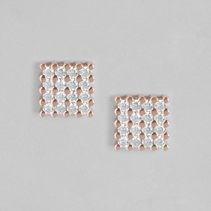 Gleaming Square Serenity Rose Gold-Plated 925 Sterling Silver Earrings