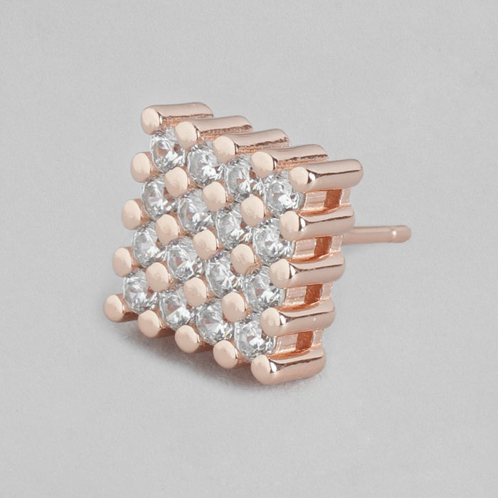 Gleaming Square Serenity Rose Gold-Plated 925 Sterling Silver Earrings