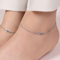 Glimmering Evil Eye Rhodium Plated 925 Sterling Silver Anklet