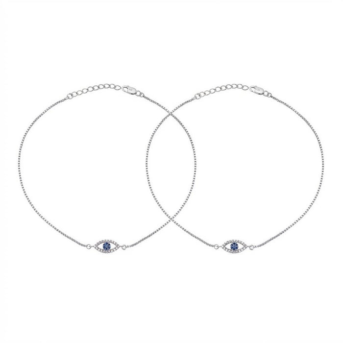 Glimmering Evil Eye Rhodium Plated 925 Sterling Silver Anklet