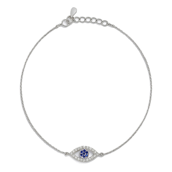 Glimmering Evil Eye Rhodium Plated 925 Sterling Silver Anklet
