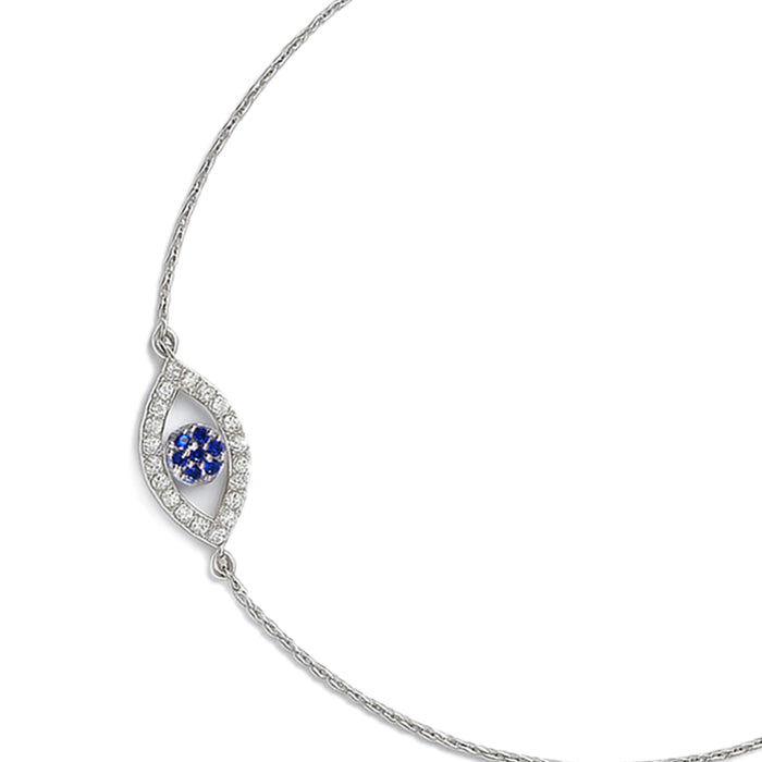 Glimmering Evil Eye Rhodium Plated 925 Sterling Silver Anklet