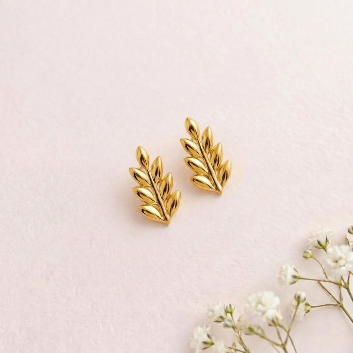 Glimmering Leaflet Gold Plated 925 Silver Stud Earrings