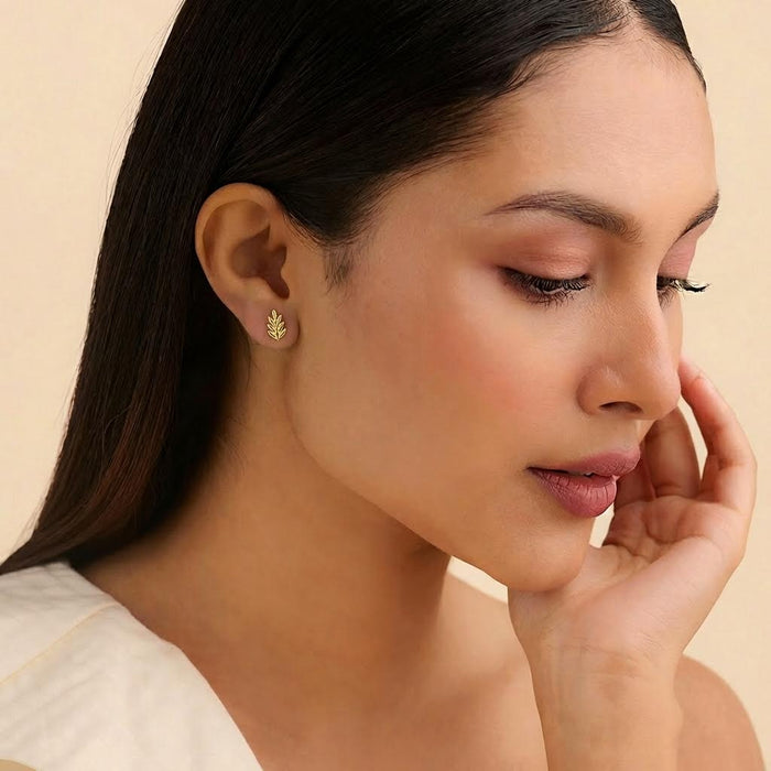 Glimmering Leaflet Gold Plated 925 Silver Stud Earrings