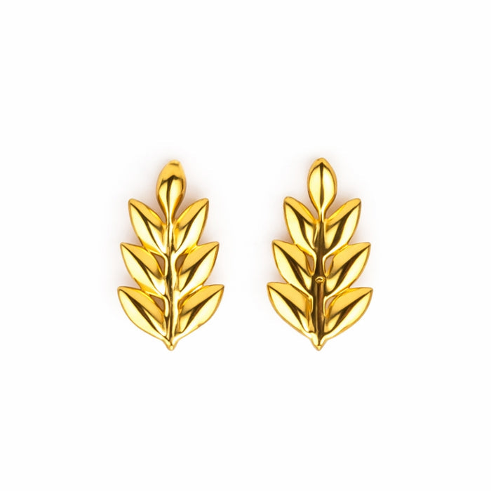 Glimmering Leaflet Gold Plated 925 Silver Stud Earrings