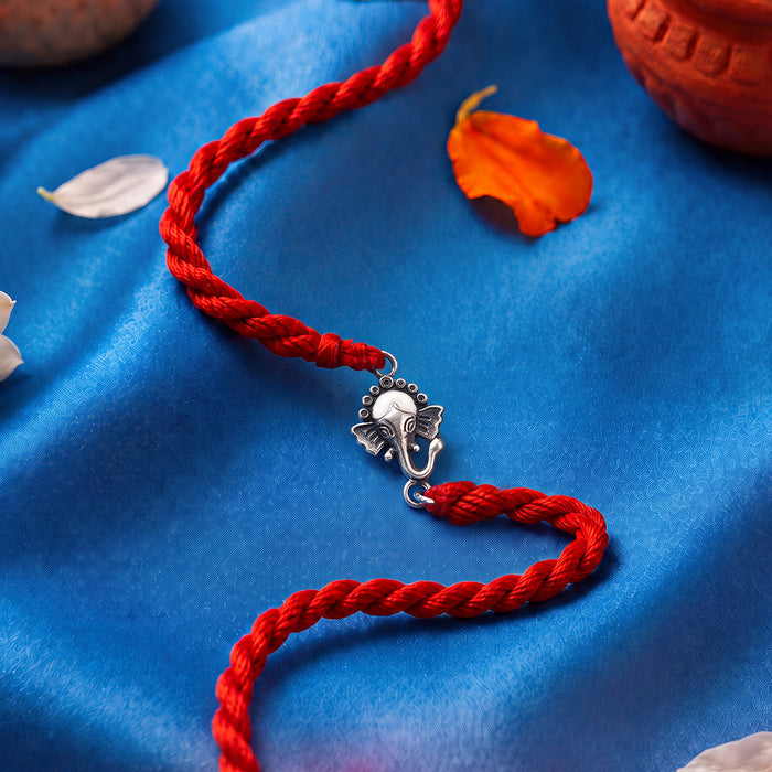 Glorious Ganesha Rhodium-Plated 925 Sterling Silver Rakhi
