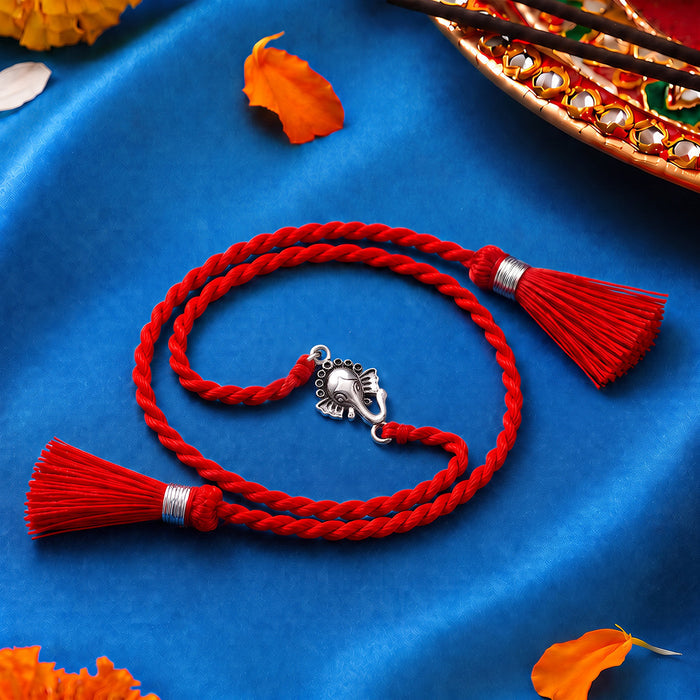Glorious Ganesha Rhodium-Plated 925 Sterling Silver Rakhi