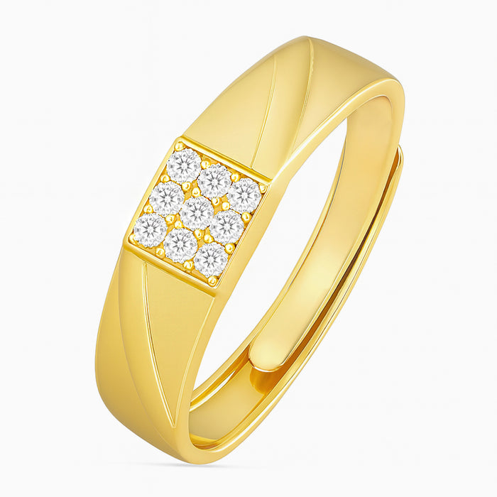 Gold-plated 925 Sterling Silver adjustable mens ring with square CZ stones. Perfect gift for him – Zavya