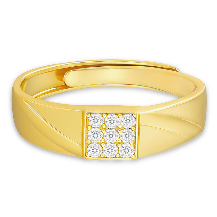 Adjustable gold-plated 925 Sterling Silver men's ring with square CZ stones. Perfect gift for him. – Zavya
