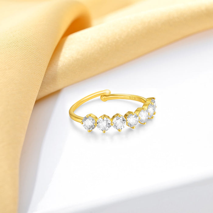 Glowing CZ Studded Gold Plated 925 Silver Women Ring (Adjustable)