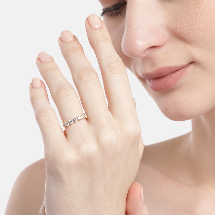 Glowing CZ Studded Gold Plated 925 Silver Women Ring (Adjustable)