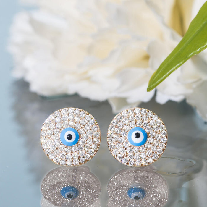 Glowing Evil Eye 925 Silver Stud Earrings in Rose Gold