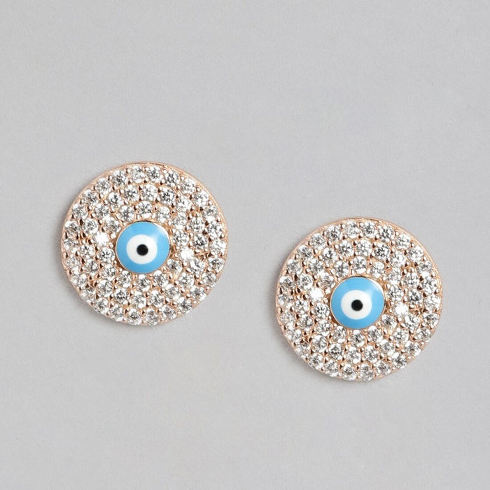 Glowing Evil Eye 925 Silver Stud Earrings in Rose Gold