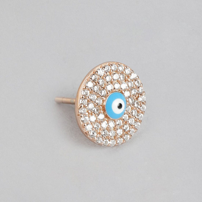 Glowing Evil Eye 925 Silver Stud Earrings in Rose Gold