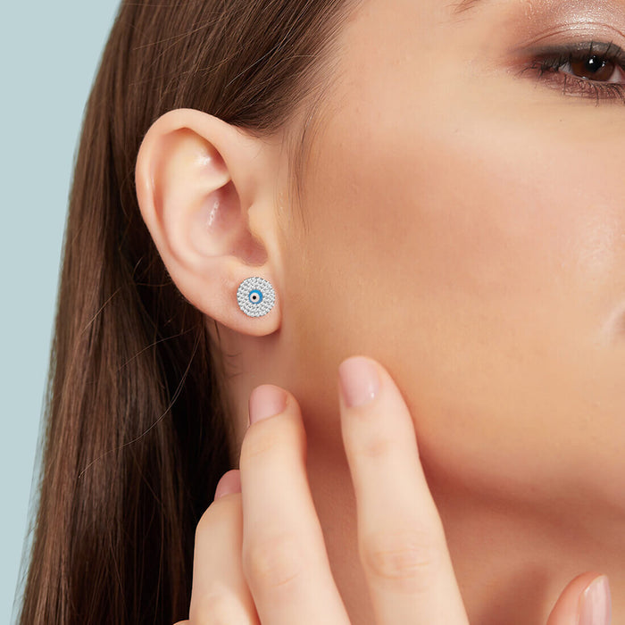 Glowing Evil Eye 925 Silver Stud Earrings