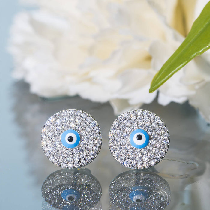 Glowing Evil Eye 925 Silver Stud Earrings