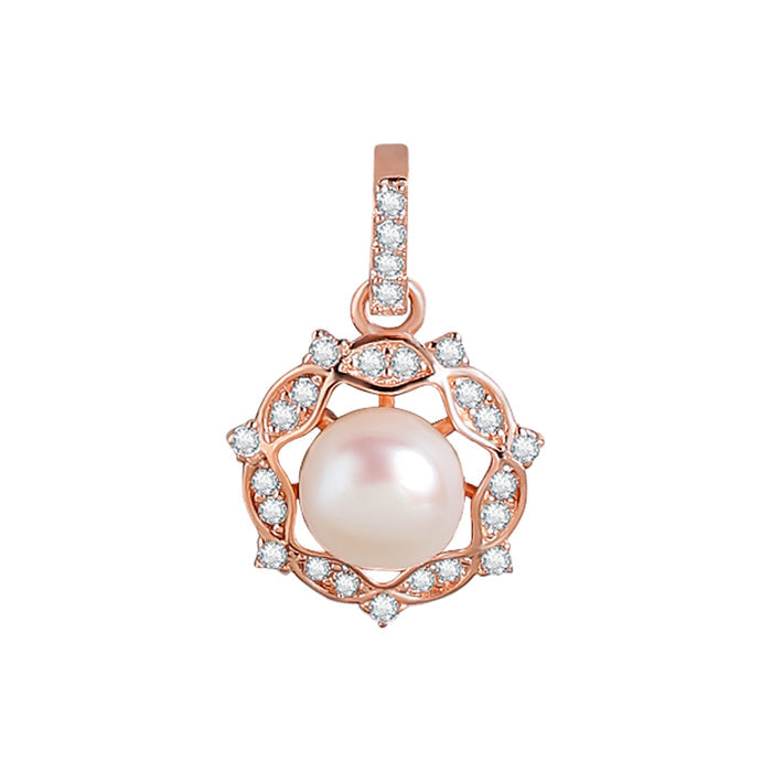 Glowing Harmony Rose Gold CZ & Pearl 925 Sterling Silver Pendent with Chain
