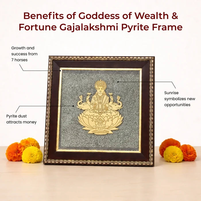 Goddess of Wealth & Fortune Gajalakshmi Raw Pyrite Frame - view 4