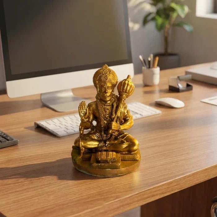 Gold Finish Resin Lord Hanuman Ji: For Home, Office & Car