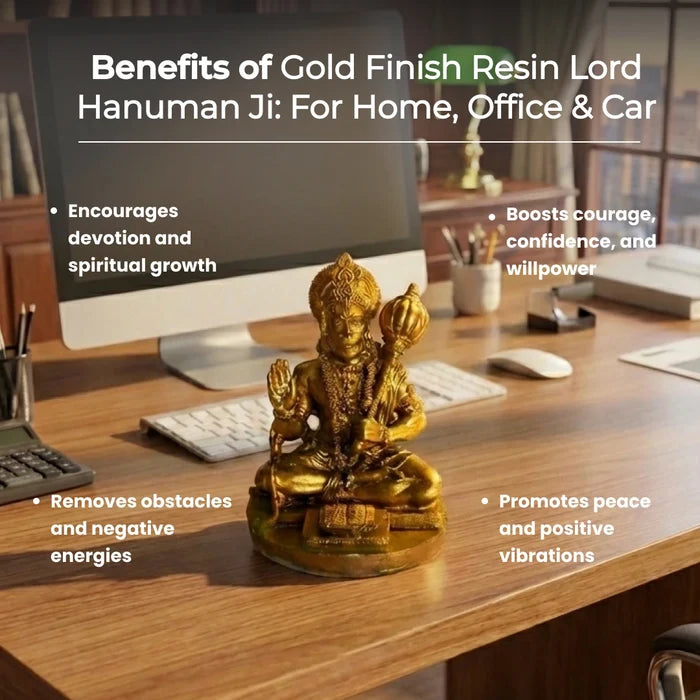 Gold Finish Resin Lord Hanuman Ji: For Home, Office & Car - view 5
