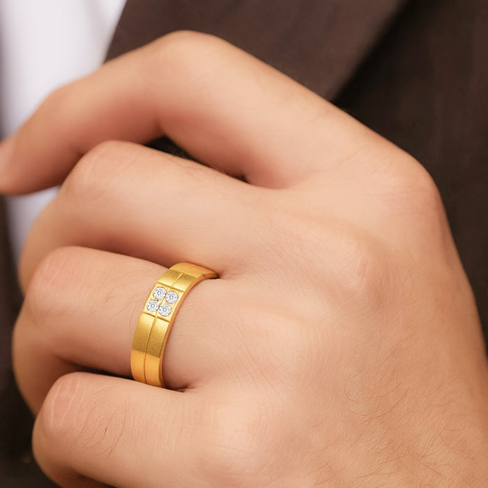 Gold-Plated CZ Silver Mens Band Ring (oneSize)