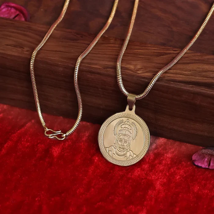 Gold Plated Hanuman Ji Coin Necklace - view 5
