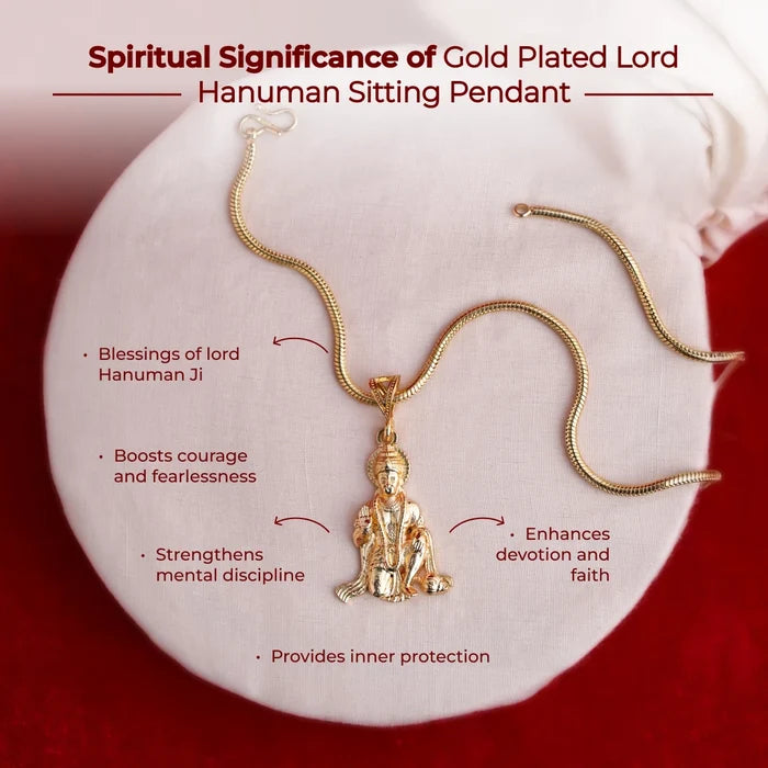 Gold Plated Lord Hanuman Sitting Pendant - view 2