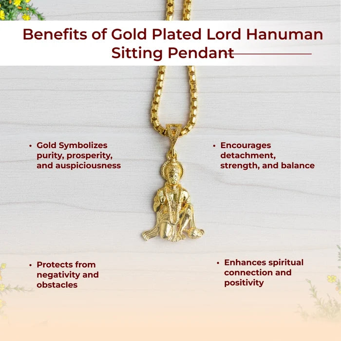 Gold Plated Lord Hanuman Sitting Pendant - view 3