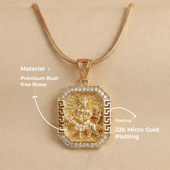 Gold Plated Maa Durga Pendant With Chain