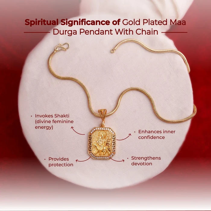 Gold Plated Maa Durga Pendant With Chain - view 3