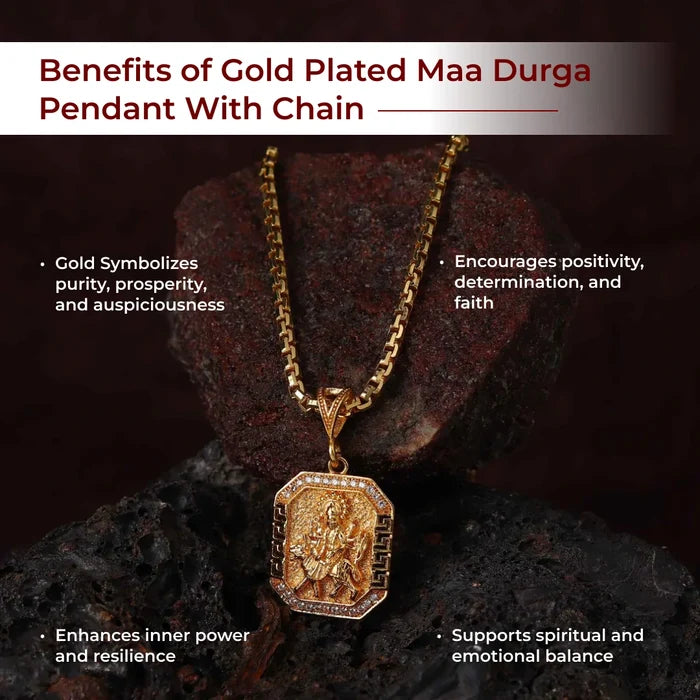 Gold Plated Maa Durga Pendant With Chain - view 4