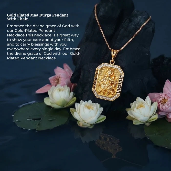 Gold Plated Maa Durga Pendant With Chain - view 5