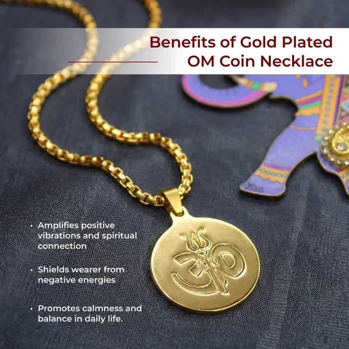 Gold Plated OM Coin Necklace - view 3