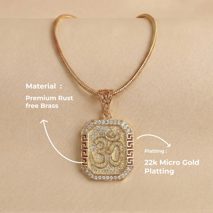 Gold Plated OM Diamond Pendant Necklace
