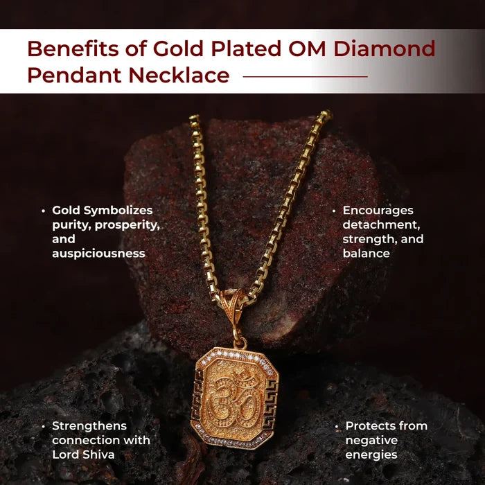 Gold Plated OM Diamond Pendant Necklace - view 3