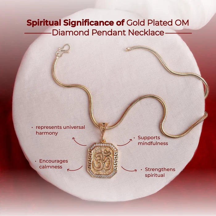 Gold Plated OM Diamond Pendant Necklace - view 4