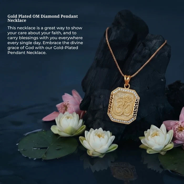 Gold Plated OM Diamond Pendant Necklace - view 5