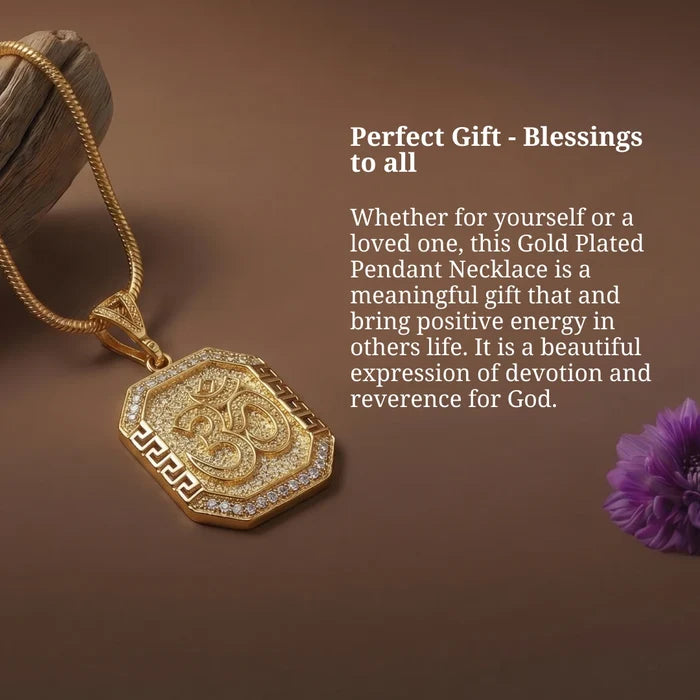 Gold Plated OM Diamond Pendant Necklace - view 6