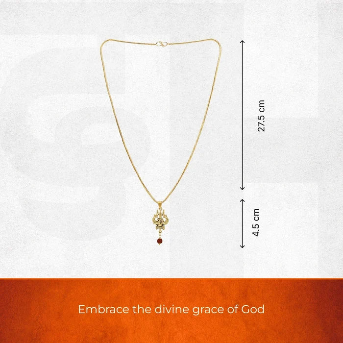 Gold Plated OM Shiva Trishul Chain Necklace