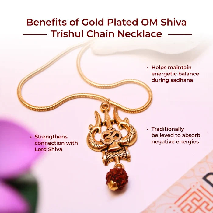 Gold Plated OM Shiva Trishul Chain Necklace - view 2