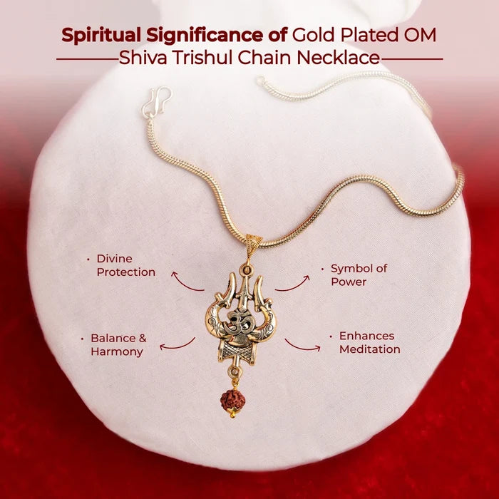 Gold Plated OM Shiva Trishul Chain Necklace - view 3