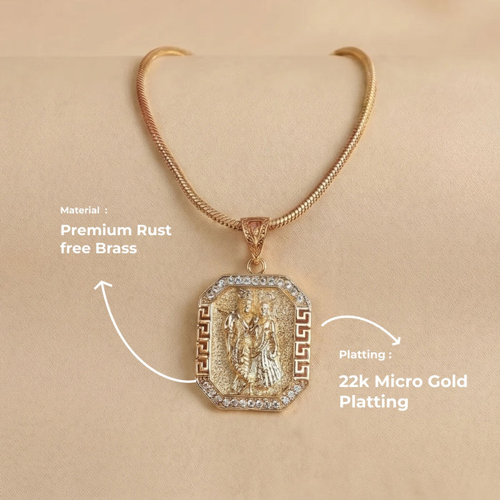 Gold Plated Radha Krishna Pendant With Chain
