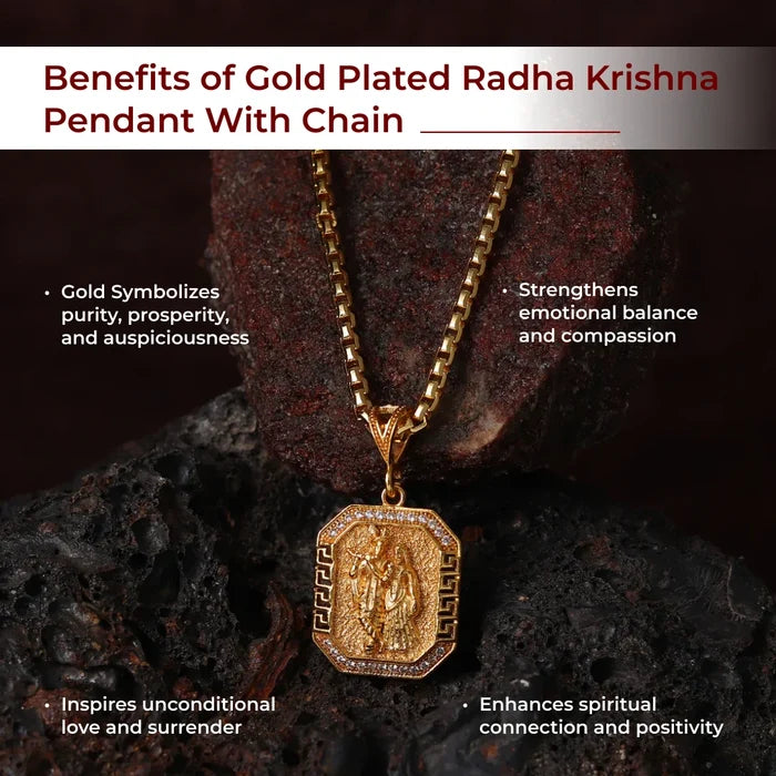 Gold Plated Radha Krishna Pendant With Chain - view 3