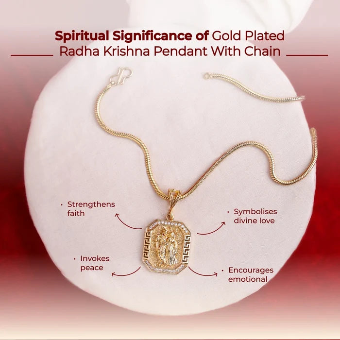 Gold Plated Radha Krishna Pendant With Chain - view 4