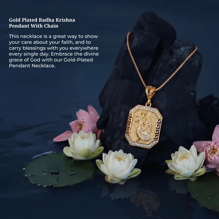 Gold Plated Radha Krishna Pendant With Chain - view 6